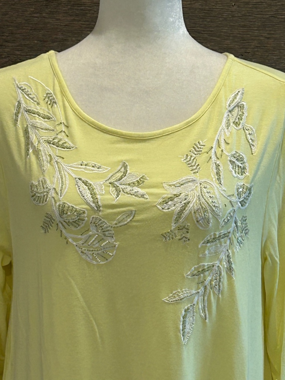 Soft Surroundings 3/4 Sleeve Embellished Lemon Yellow Flowy Top. Medium - Picture 3 of 8